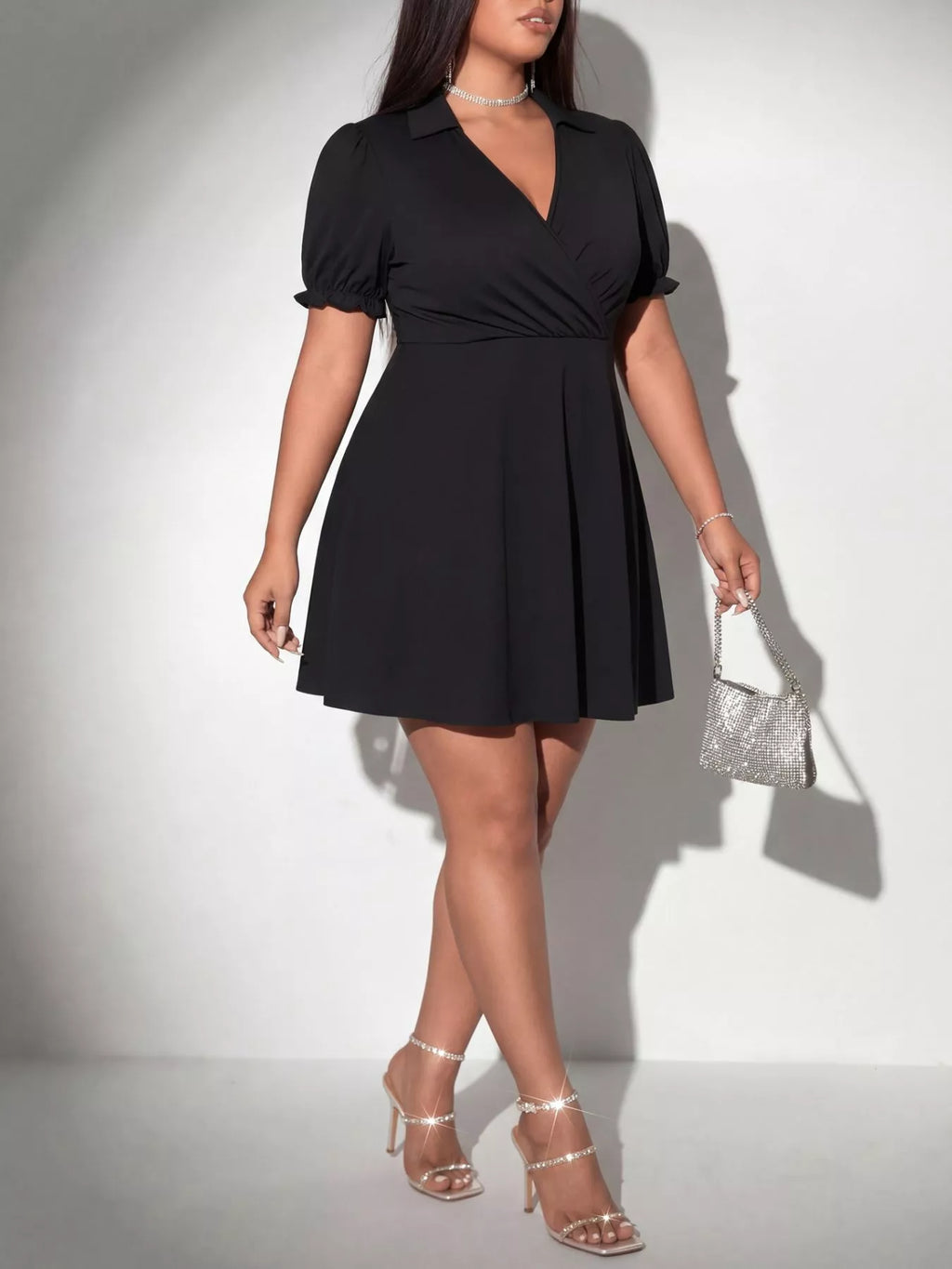 Surplice Short Sleeve Mini Dress