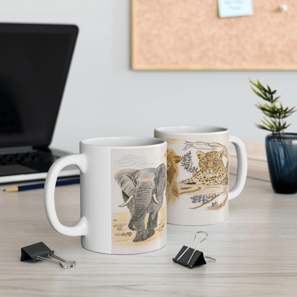 PimsArt African Safari Lion Elephant Leopard Mug From Original Drawing