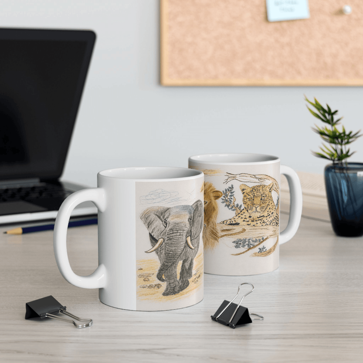 PimsArt African Safari Lion Elephant Leopard Mug From Original Drawing