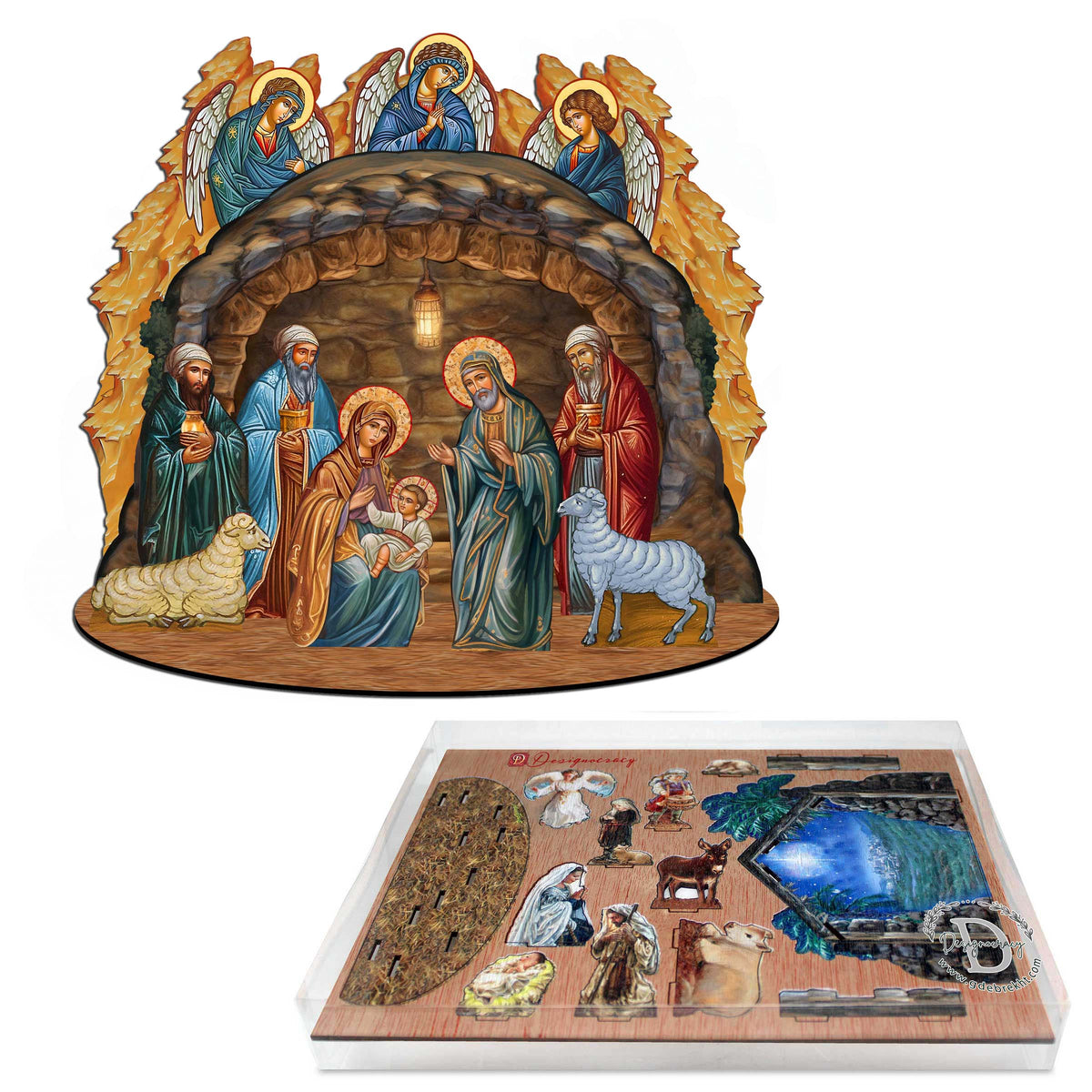 Orthodox Nativity Scene with Angels Decorative Village Eco Wood Set by G. Debrekht Nativity Holiday Decor - 852762
