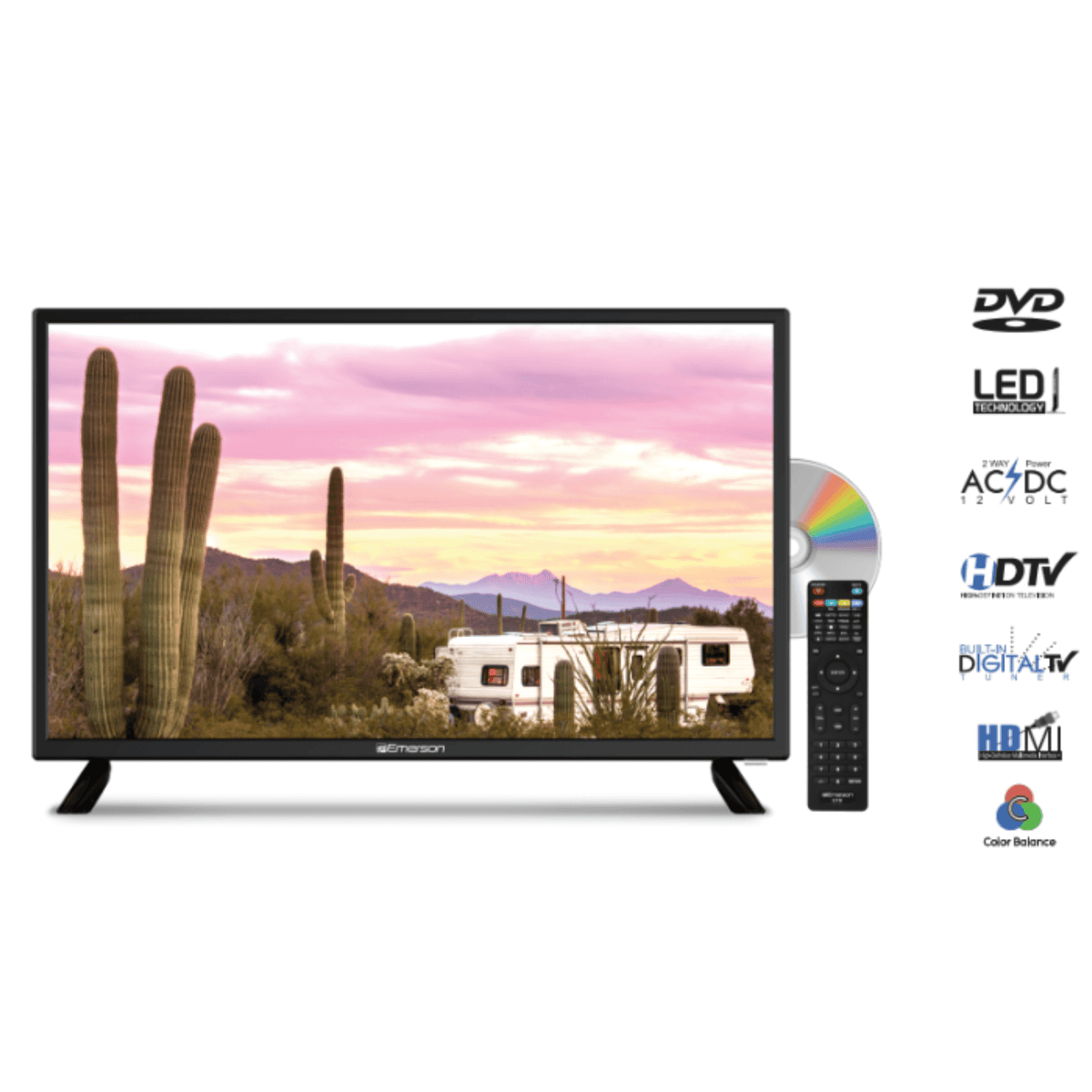 Emerson 24" Class Widescreen AC/DC 12V HD LED Television with DVD Player