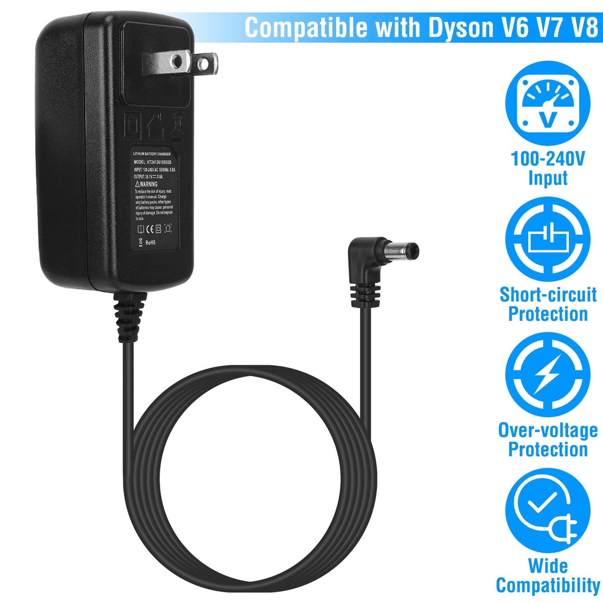 Battery Charger Compatible with Dyson Cordless Vacuum V6 V7 V8 DC58 DC59 DC61 DC62 SV03 SV04 SV05 SV06 Absolute Animal Fluffy Motorhead Vacuum Power S