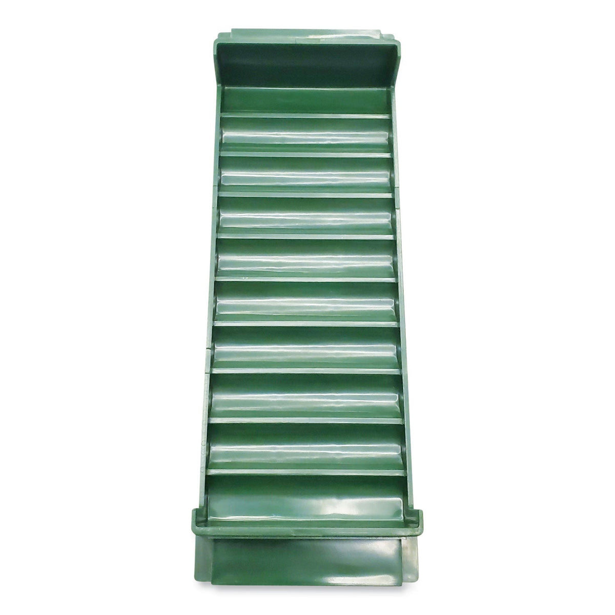 CONTROLTEK Stackable Plastic Coin Tray, Dimes, 10 Compartments, Stackable, 3.75 x 11.5 x 1.5, Green, 2/Pack