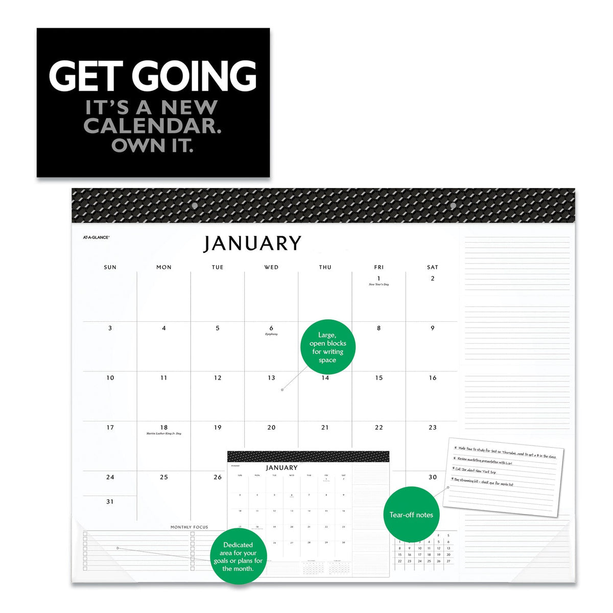 AT-A-GLANCE Elevation Desk Pad Calendars, 21.75 x 17, White Sheets, Black Binding, Clear Corners, 12-Month (Jan to Dec): 2023