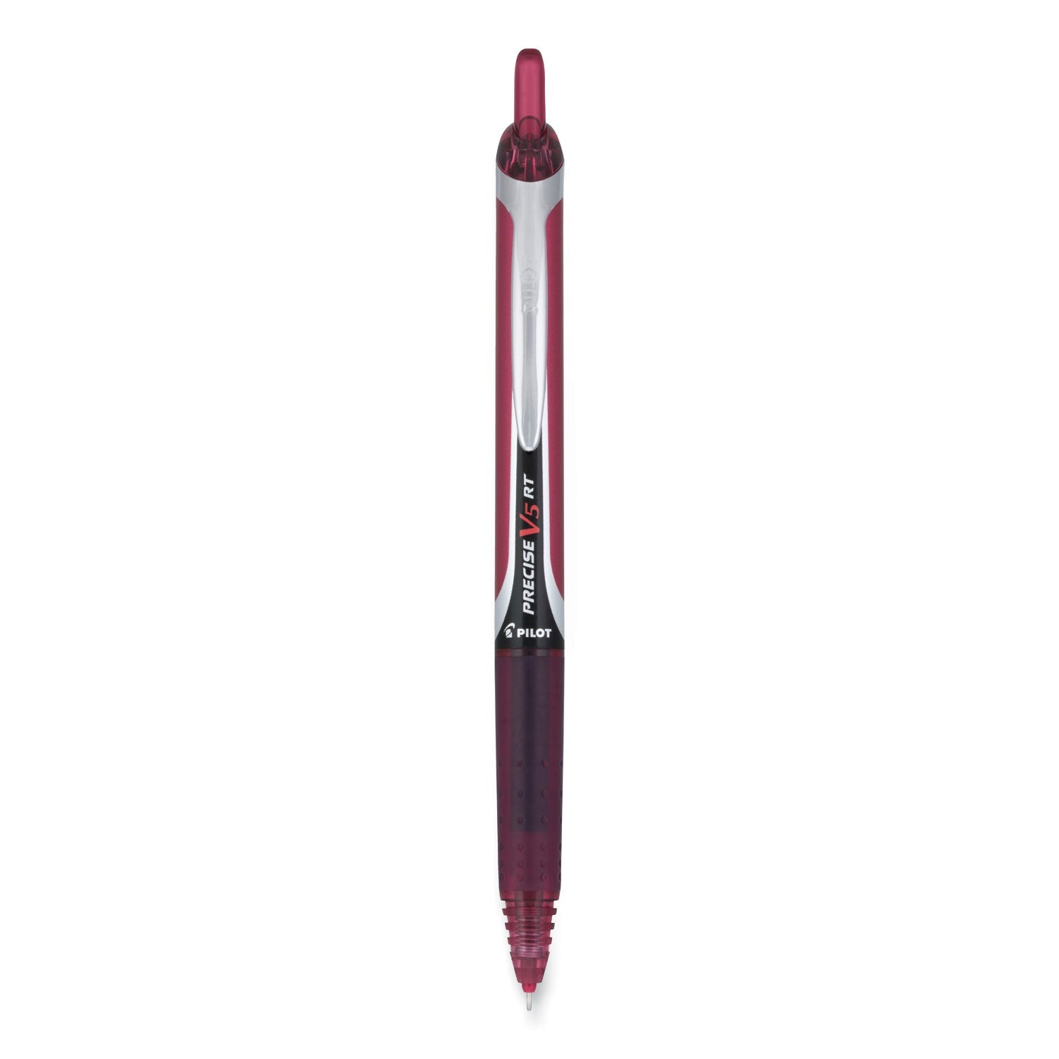 Pilot Precise V5RT Roller Ball Pen, Retractable, Extra-Fine 0.5 mm, Burgundy Ink, Burgundy/Silver Barrel, Dozen