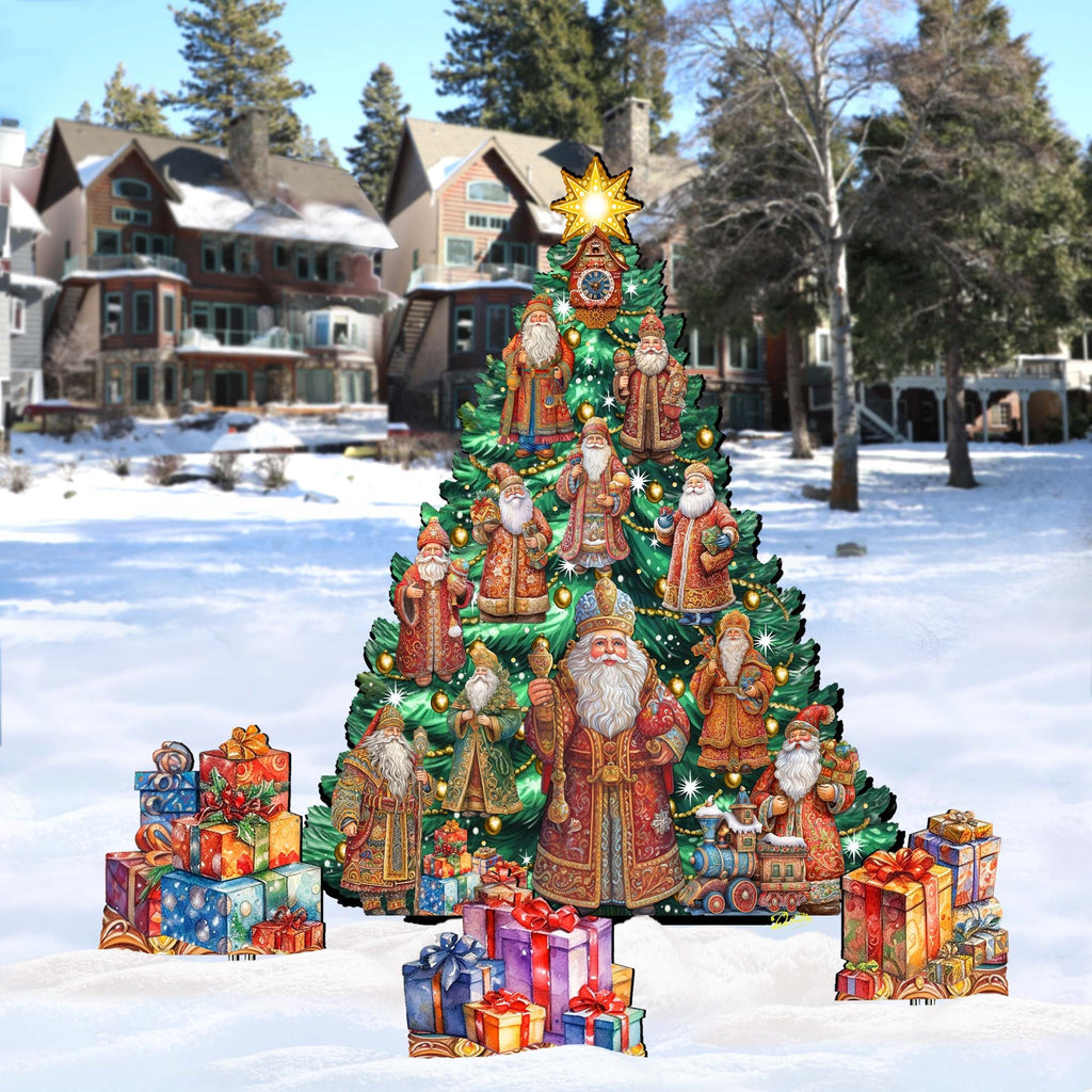 Santa-Themed Christmas Tree Set Outdoor Indoor Decor Wooden Christmas Decoration by G. Debrekht Christmas Decor - 8191517F-G