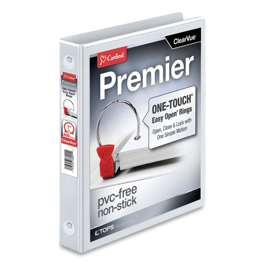 Cardinal Premier Easy Open ClearVue Locking Round Ring Binder, 3 Rings, 1" Capacity, 11 x 8.5, White