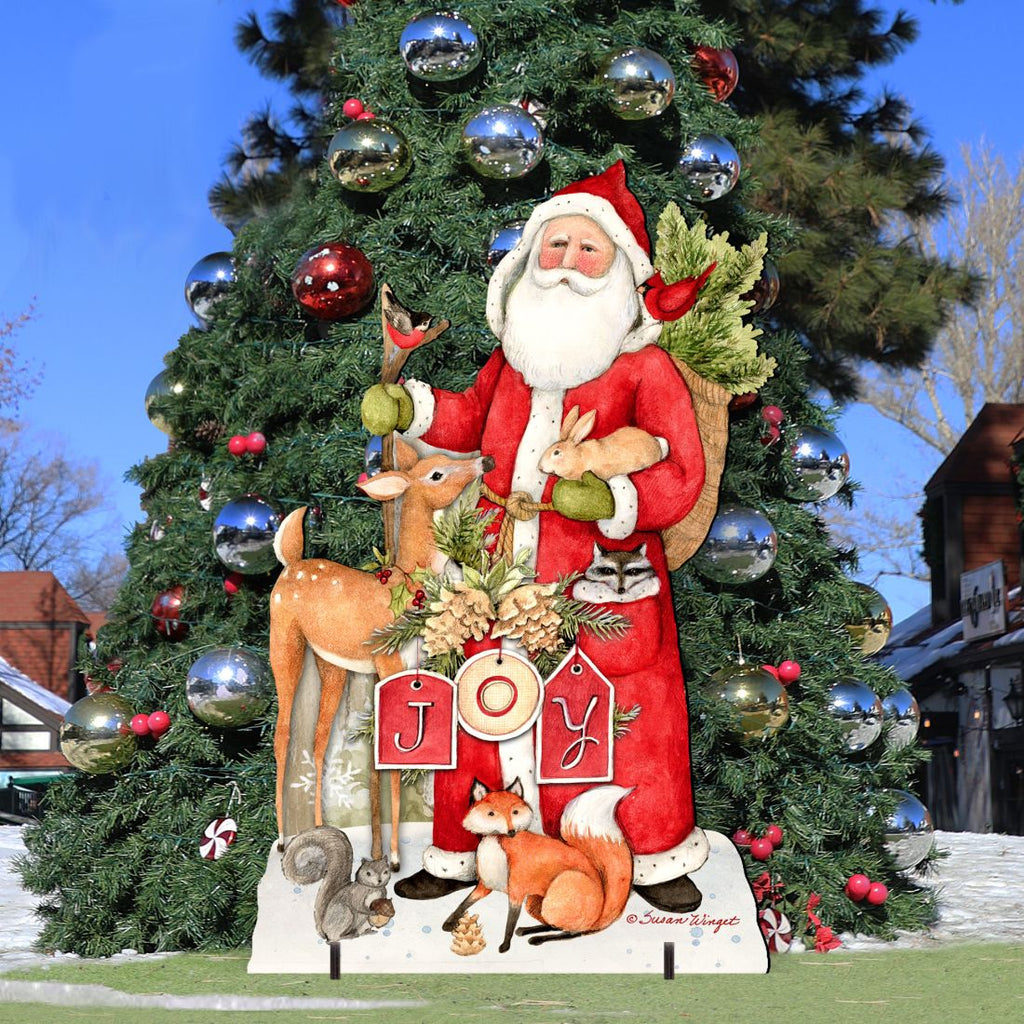 Woodland Frosty Santa Outdoor Christmas Scene by Susan Winget - Christmas Santa Snowman Decor - 8471105F-SW