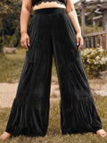 Velvet Ruffle Hem Wide Leg Pants