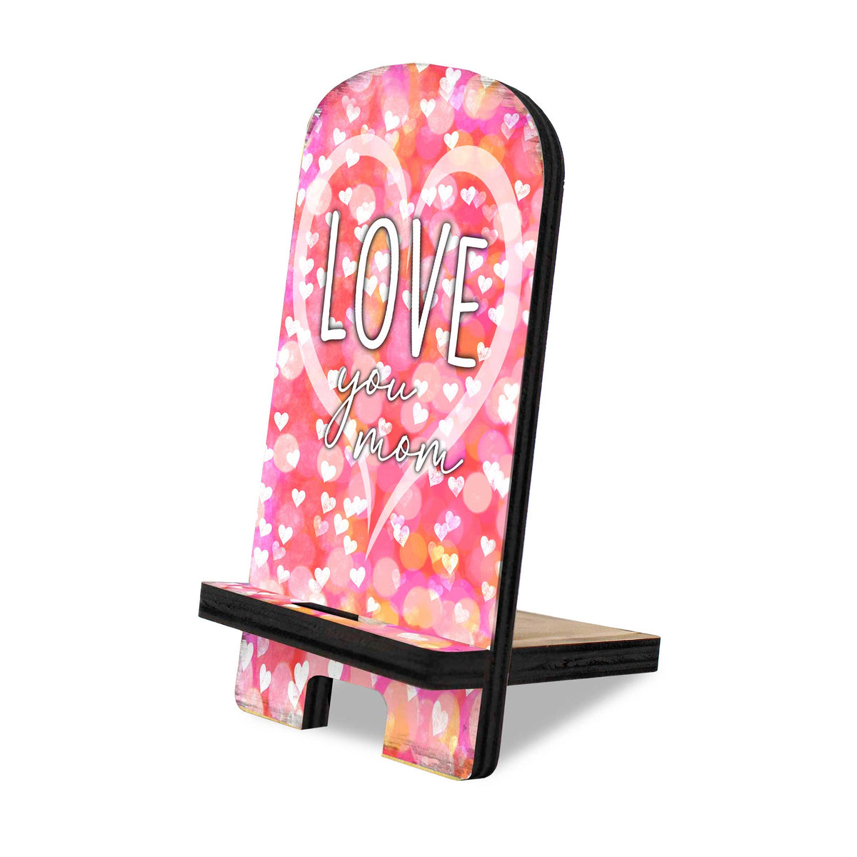 Love You Mom Cell Phone Stand Holiday Decor Wood Mobile Tablet Holder Charging Station Organizer - 892063-2