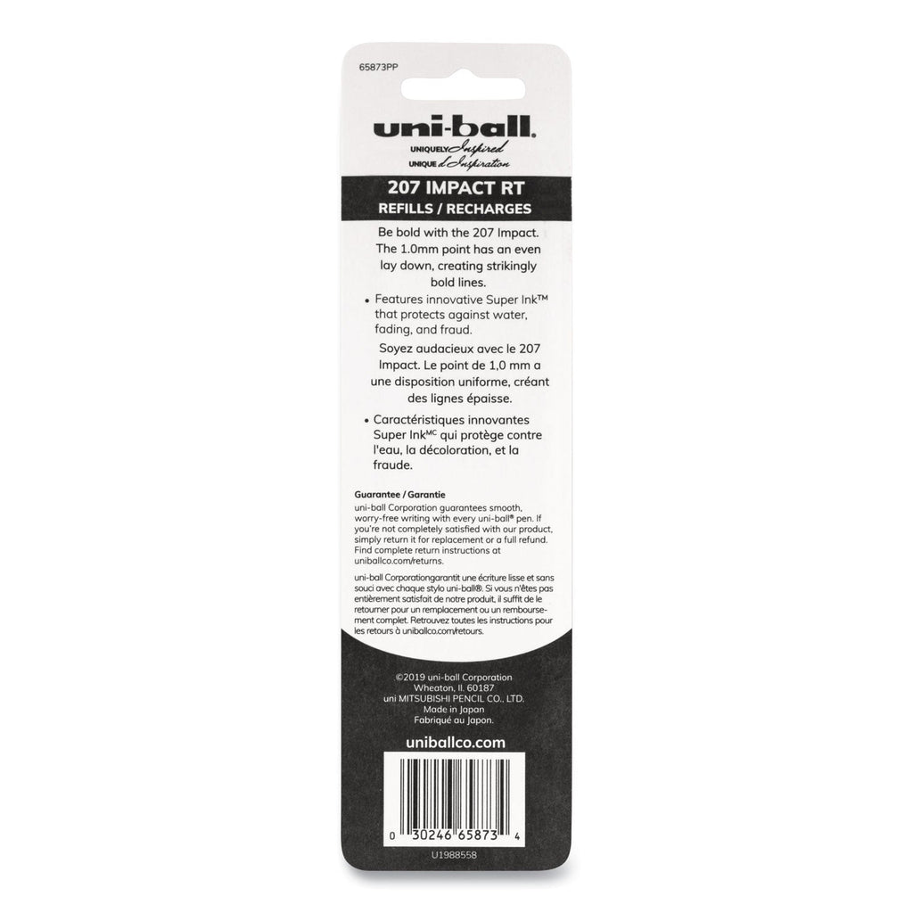 uniball Refill for Gel 207 IMPACT RT Roller Ball Pens, Bold Conical Tip, Black Ink, 2/Pack