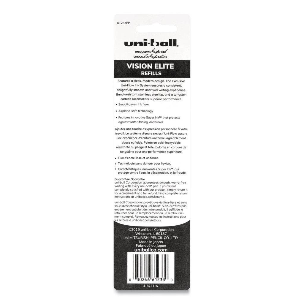 uniball Refill for Vision Elite Roller Ball Pens, Bold Conical Tip, Black Ink, 2/Pack