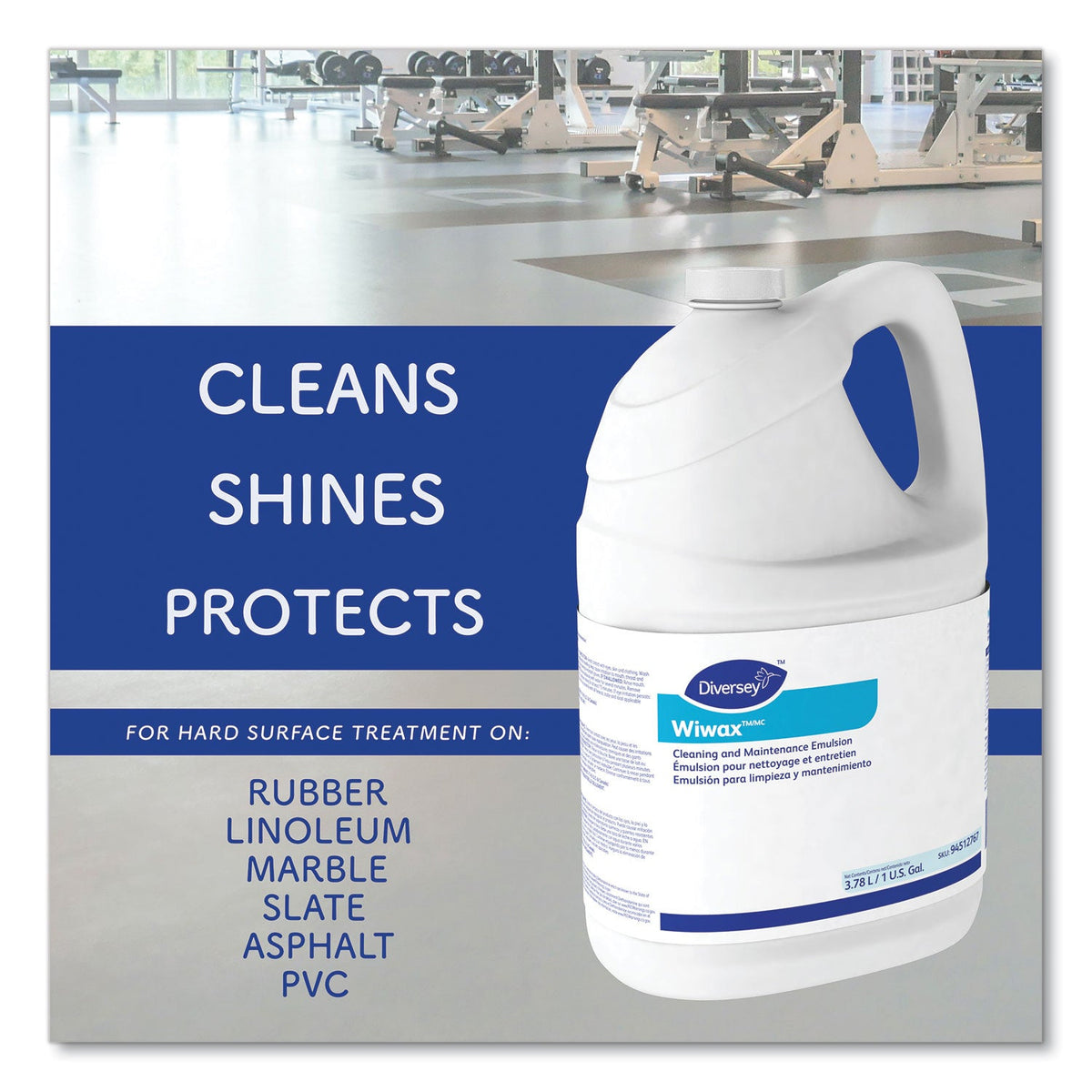Diversey Wiwax Cleaning and Maintenance Solution, Liquid, 1 gal Bottle, 4/Carton