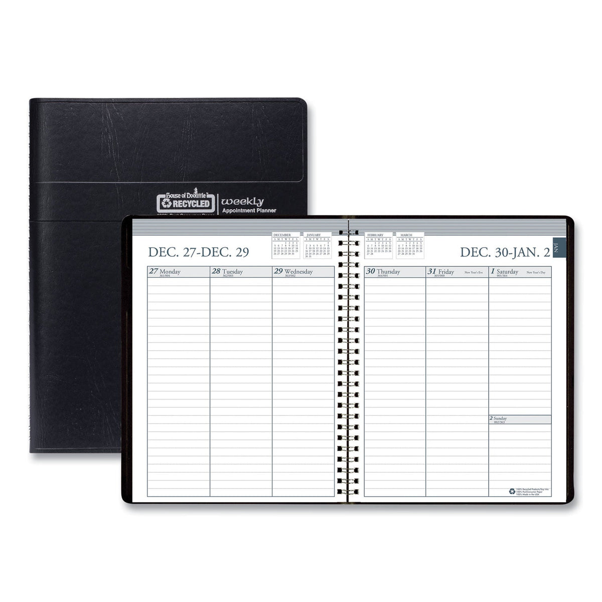 House of Doolittle Recycled Weekly Appointment Book Ruled without Appointment Times, 8.75 x 6.88, Black Cover, 12-Month (Jan to Dec): 2023
