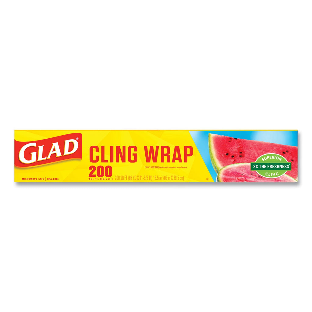 Glad ClingWrap Plastic Wrap, 200 Square Foot Roll, Clear, 12 Rolls/Carton