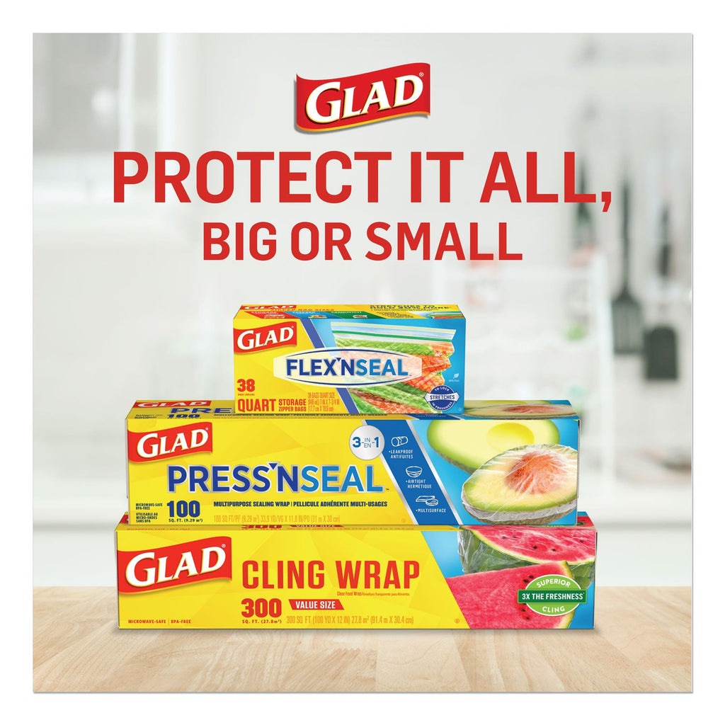 Glad ClingWrap Plastic Wrap, 200 Square Foot Roll, Clear, 12 Rolls/Carton