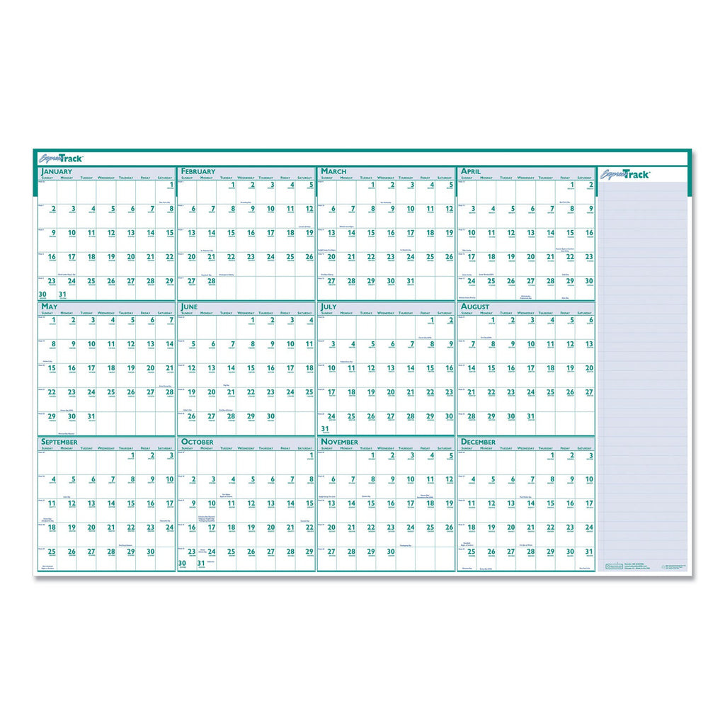 House of Doolittle Express Track Recycled Reversible/Erasable Yearly Wall Calendar, 24 x 37, White/Teal Sheets, 12-Month (Jan to Dec): 2023