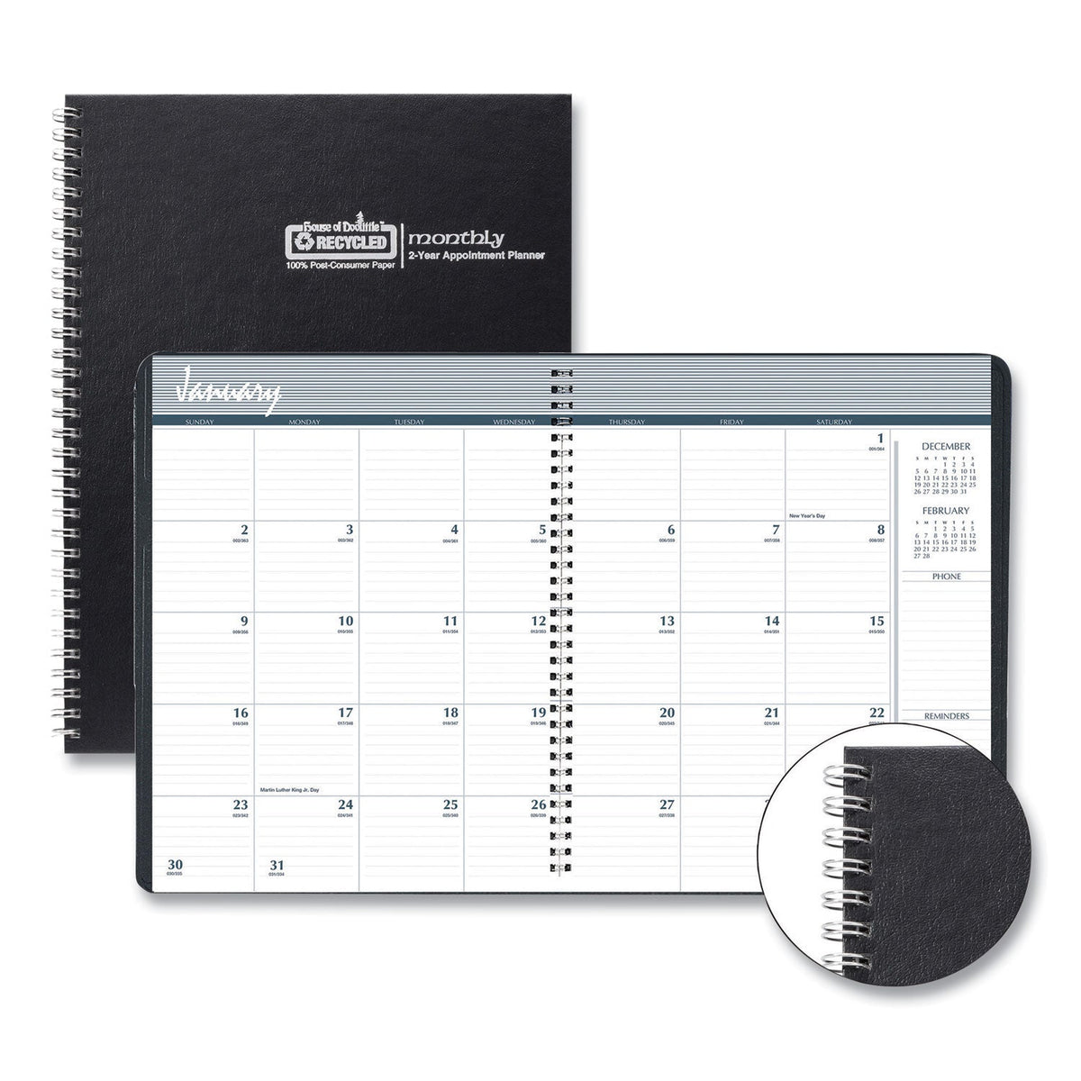 House of Doolittle Monthly Hard Cover Planner, 11 x 8.5, Black Cover, 24-Month (Jan to Dec): 2023 to 2024