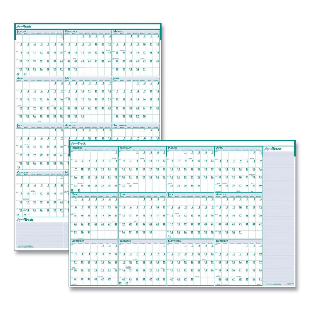 House of Doolittle Express Track Recycled Reversible/Erasable Yearly Wall Calendar, 24 x 37, White/Teal Sheets, 12-Month (Jan to Dec): 2023
