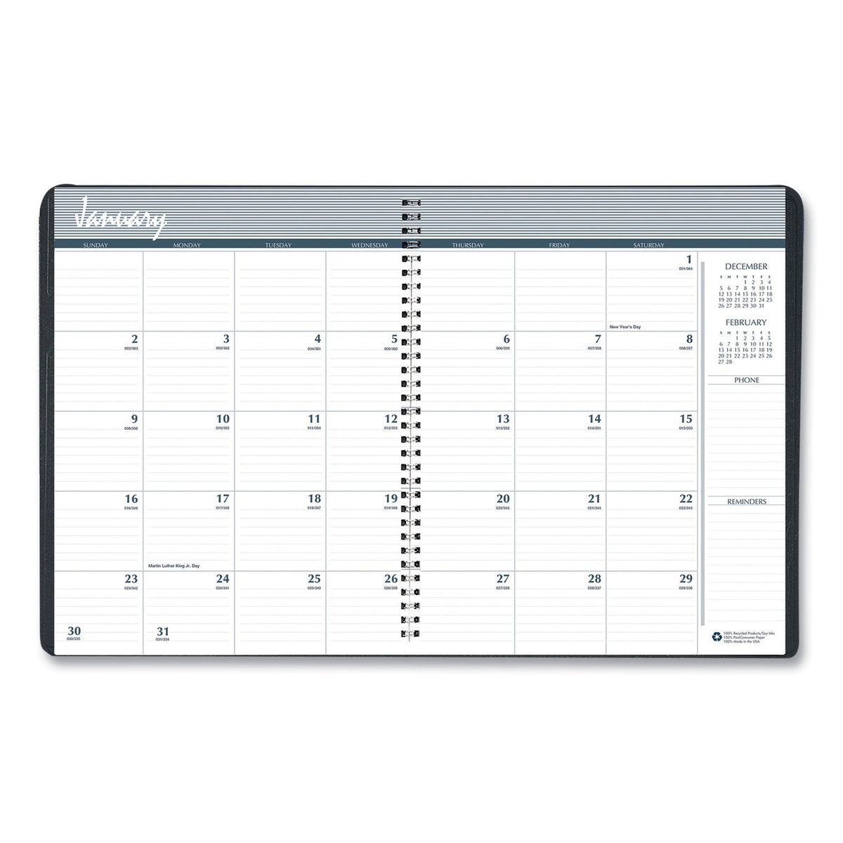 House of Doolittle Monthly Hard Cover Planner, 11 x 8.5, Black Cover, 24-Month (Jan to Dec): 2023 to 2024