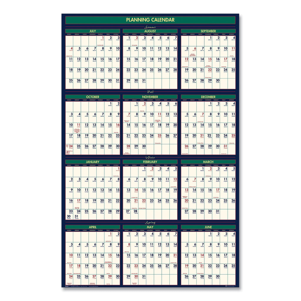 House of Doolittle Four Season Erasable Business/Academic Recycled Wall Calendar, 24 x 37, 12-Month(July-June):2022-2023, 12-Month(Jan-Dec):2023