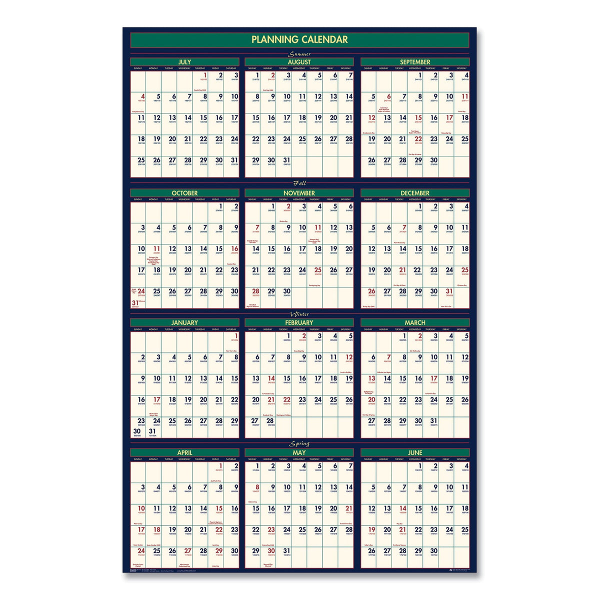 House of Doolittle Four Season Erasable Business/Academic Recycled Wall Calendar, 24 x 37, 12-Month(July-June):2022-2023, 12-Month(Jan-Dec):2023