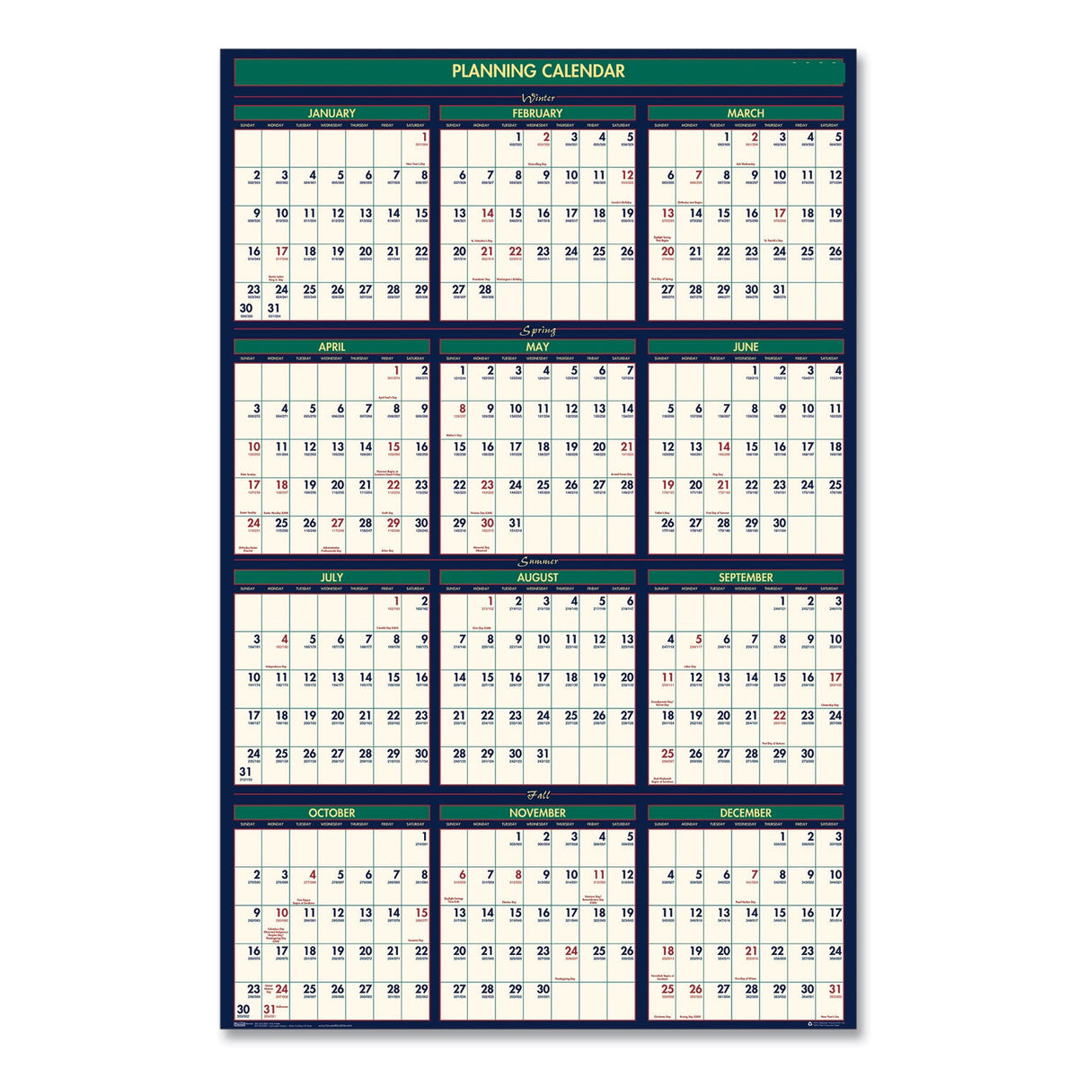 House of Doolittle Four Season Erasable Business/Academic Recycled Wall Calendar, 24 x 37, 12-Month(July-June):2022-2023, 12-Month(Jan-Dec):2023