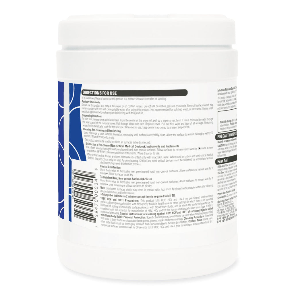 Opti-Cide Disinfectant Wipes, 6 x 6.75, Unscented, White, 160/Canister, 12 Canisters/Carton