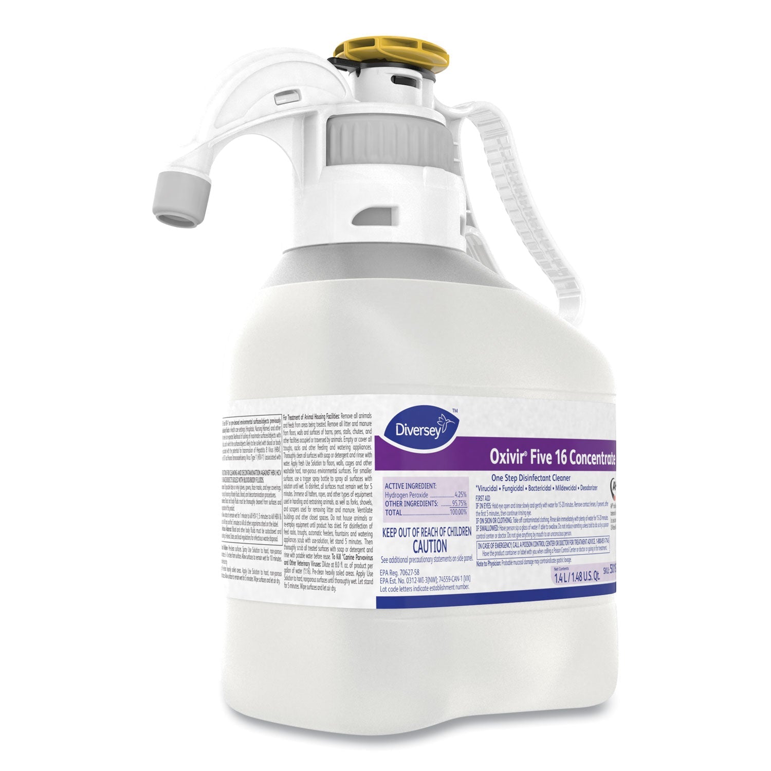 Diversey Oxivir Five 16 Concentrate One Step Disinfectant Cleaner, Liquid, 1.4 L, 2/CT
