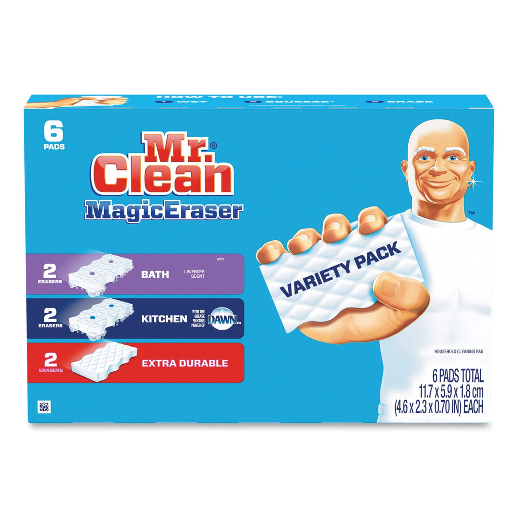 Mr. Clean Magic Eraser Variety Pack, Extra Durable; Bath; Kitchen, White, 4.6 x 2.3, 0.7" Thick, White 6/Pack