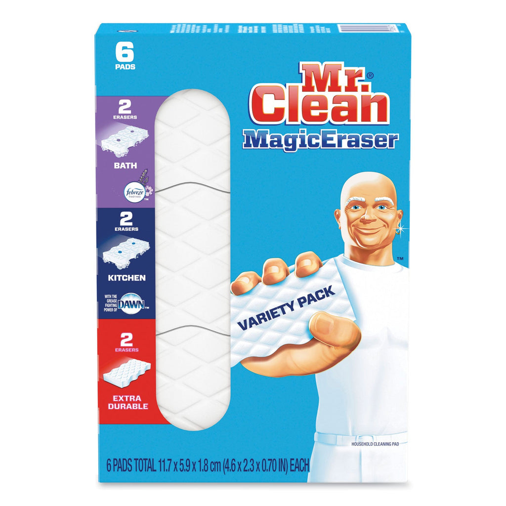 Mr. Clean Magic Eraser Variety Pack, Extra Durable; Bath; Kitchen, White, 4.6 x 2.3, 0.7" Thick, White 6/Pack