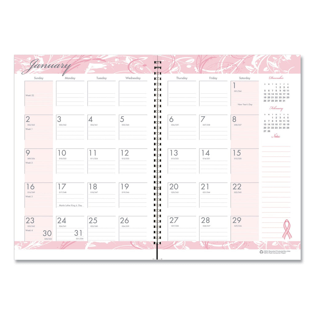 House of Doolittle Breast Cancer Awareness Recycled Ruled Monthly Planner/Journal, 10 x 7, Pink Cover, 12-Month (Jan to Dec): 2023
