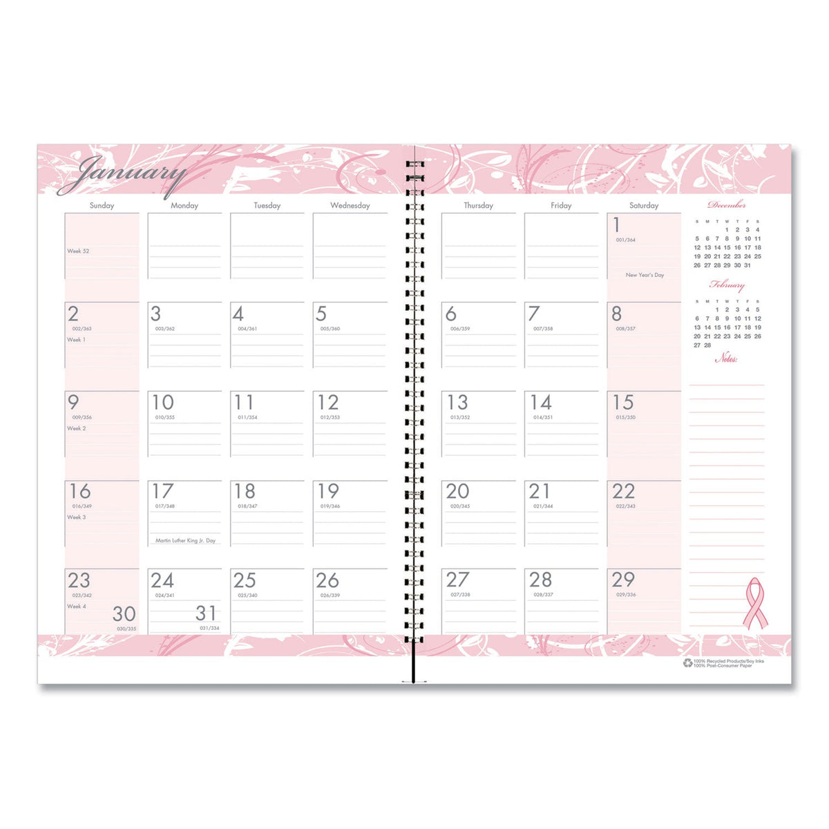 House of Doolittle Breast Cancer Awareness Recycled Ruled Monthly Planner/Journal, 10 x 7, Pink Cover, 12-Month (Jan to Dec): 2023