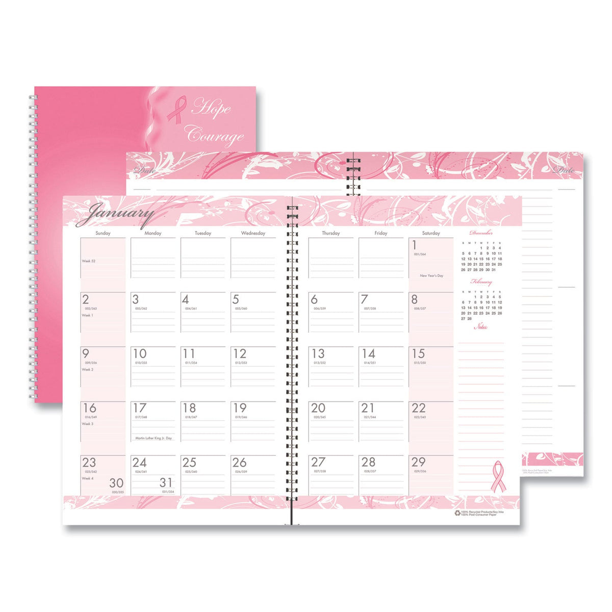 House of Doolittle Breast Cancer Awareness Recycled Ruled Monthly Planner/Journal, 10 x 7, Pink Cover, 12-Month (Jan to Dec): 2023