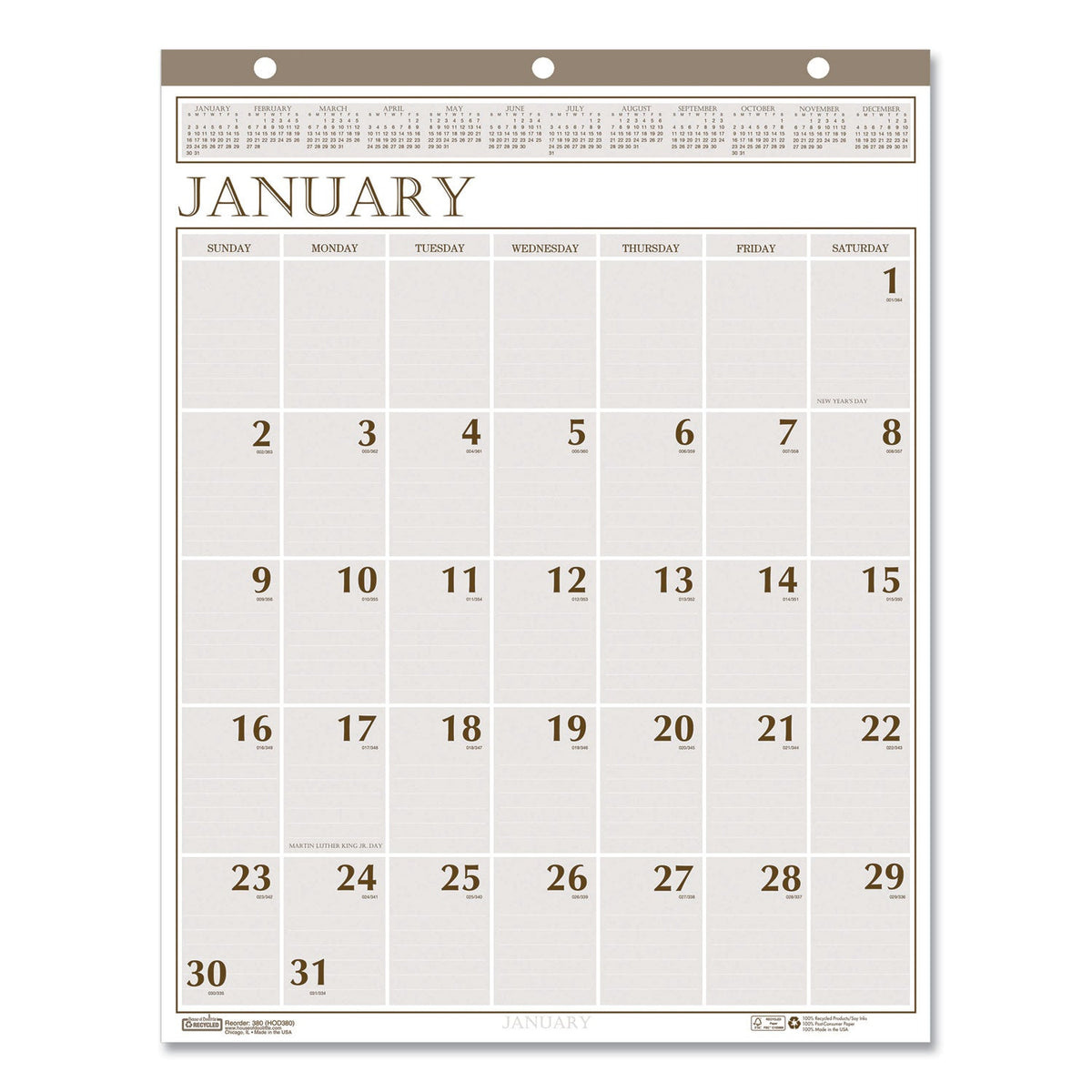 House of Doolittle Large Print Recycled Monthly Wall Calendar, 20 x 26, Beige Sheets, 12-Month (Jan to Dec): 2023