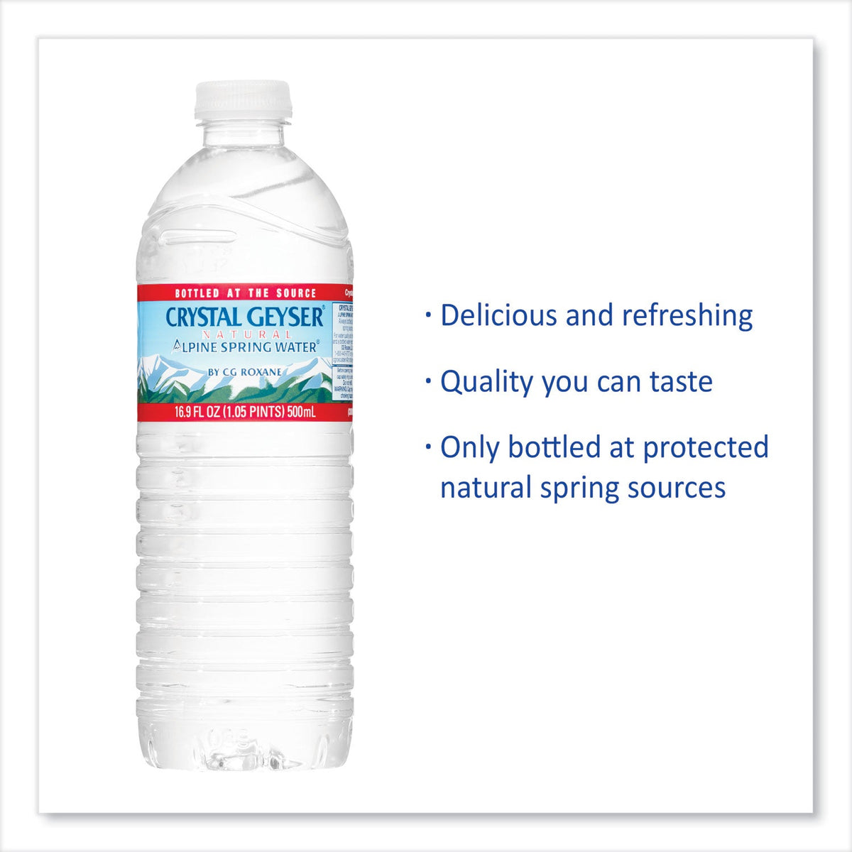 Crystal Geyser Alpine Spring Water, 16.9 oz Bottle, 24/Case
