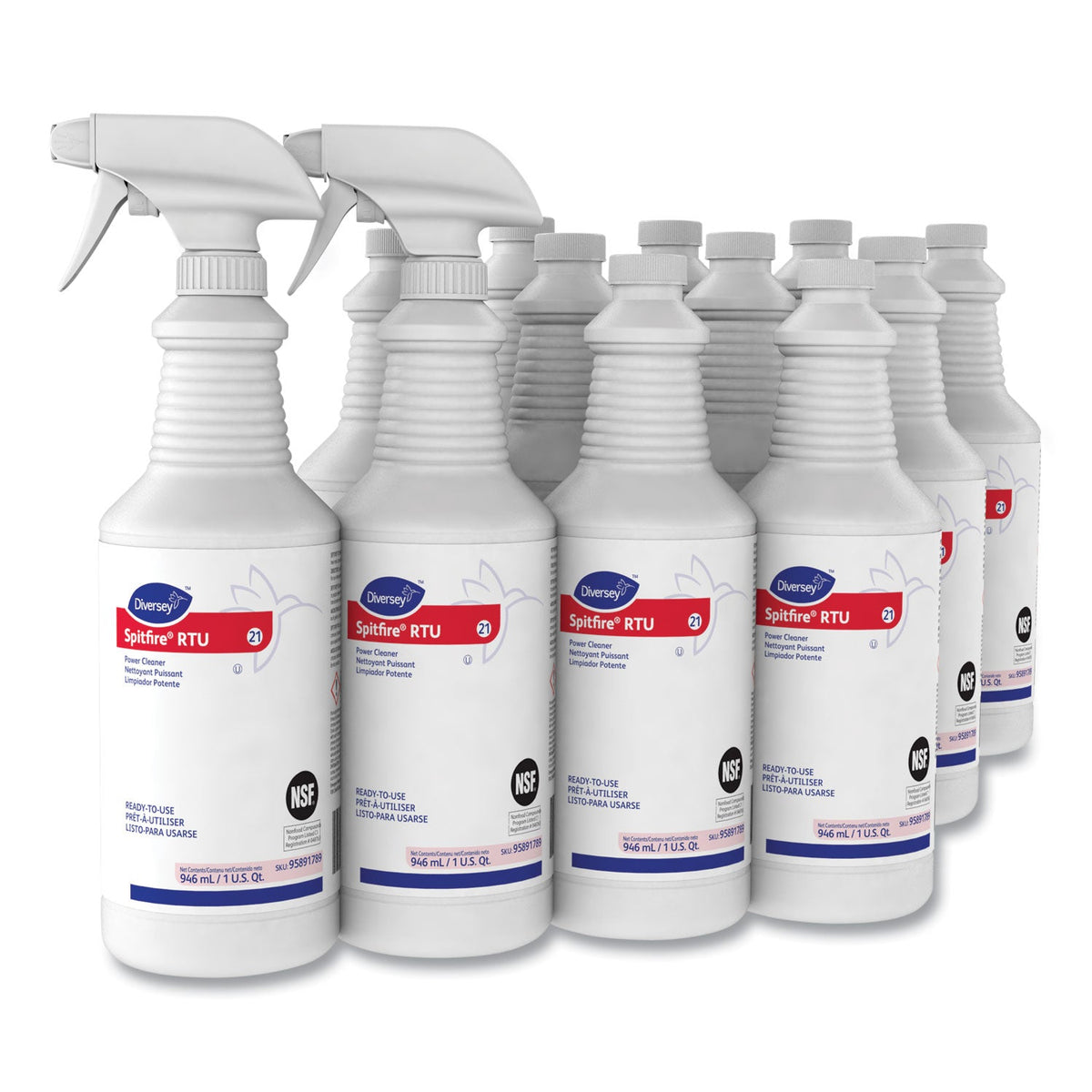 Diversey Spitfire Power Cleaner, Liquid, Fresh Pine Scent, 32 oz Spray Bottle, 12/Carton