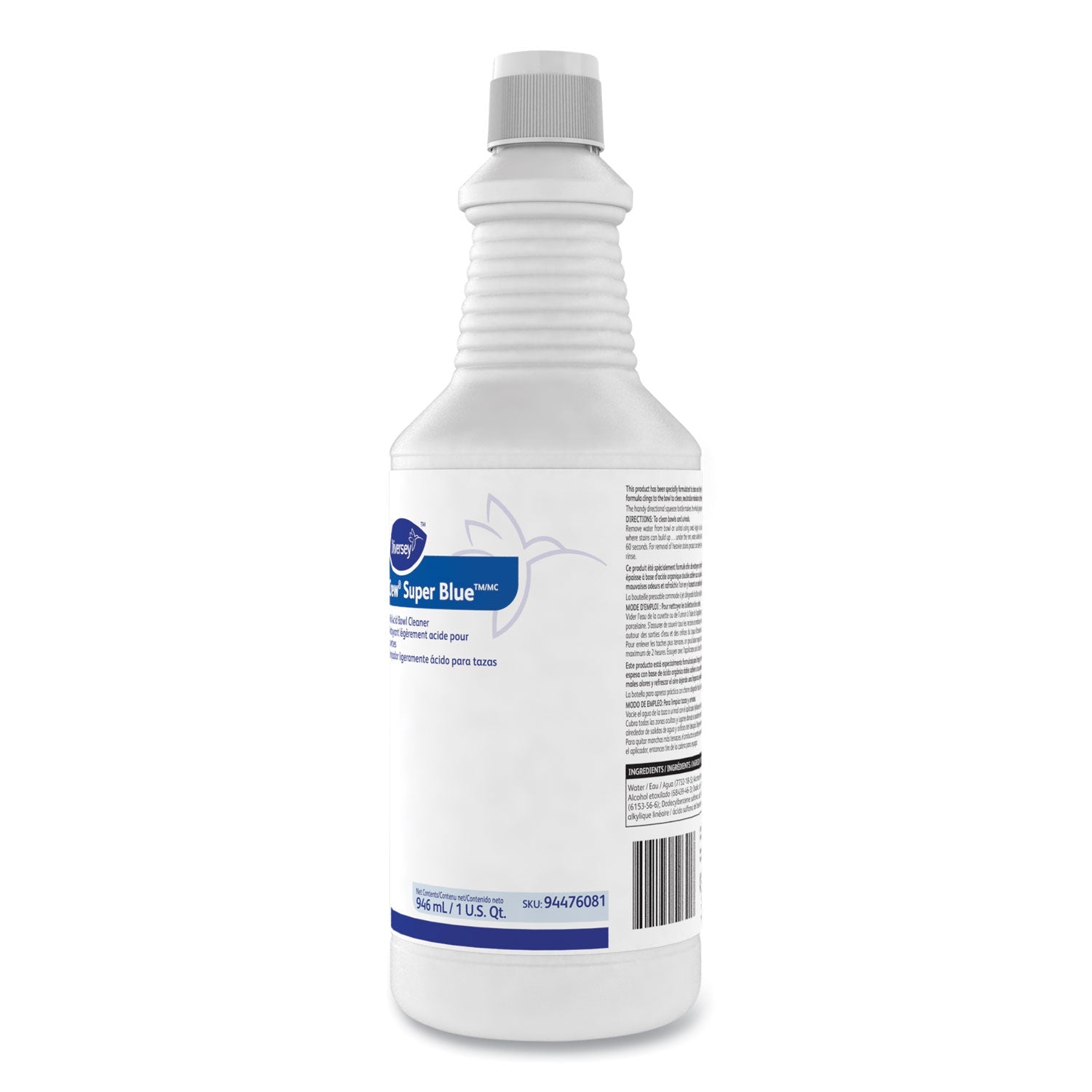 Diversey Crew Super Blue Mild Acid Bowl Cleaner, Citrus, 32 oz Squeeze Bottle, 12/Carton
