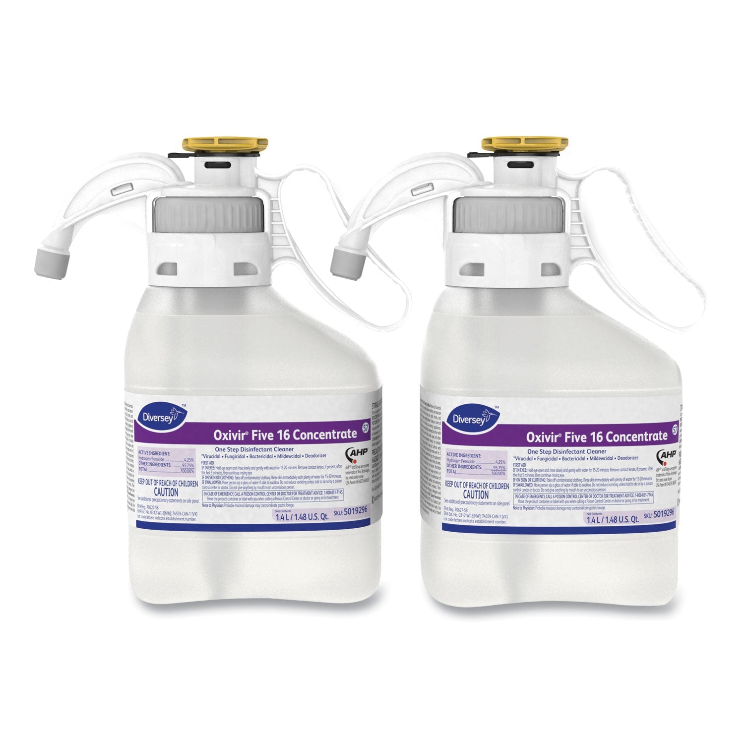 Diversey Oxivir Five 16 Concentrate One Step Disinfectant Cleaner, Liquid, 1.4 L, 2/CT