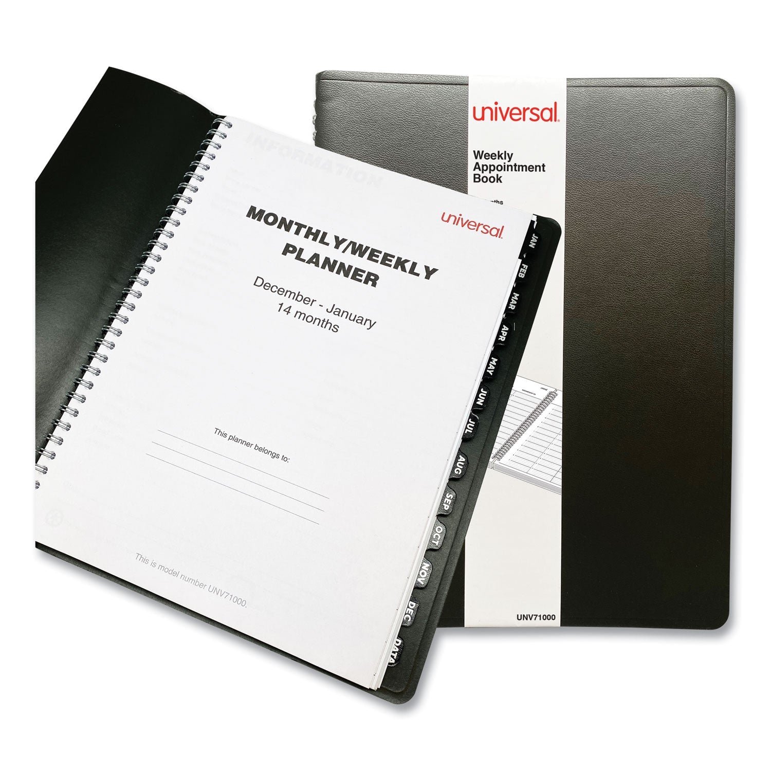 Universal Weekly Planner, 11 x 8, Black Cover, 14-Month, Dec 2022 through Jan 2024