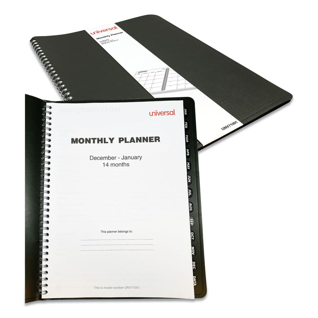 Universal Monthly Planner, 11 x 8, Black Cover, 14-Month, Dec 2022 through Jan 2024