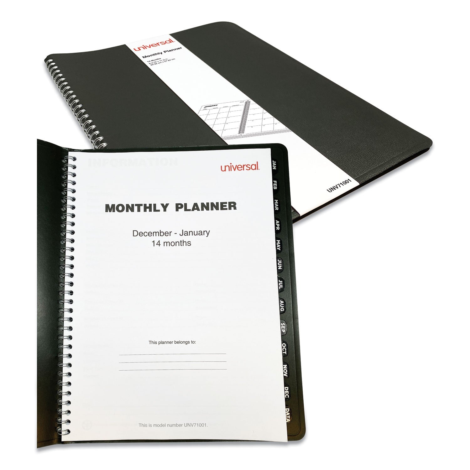 Universal Monthly Planner, 11 x 8, Black Cover, 14-Month, Dec 2022 through Jan 2024