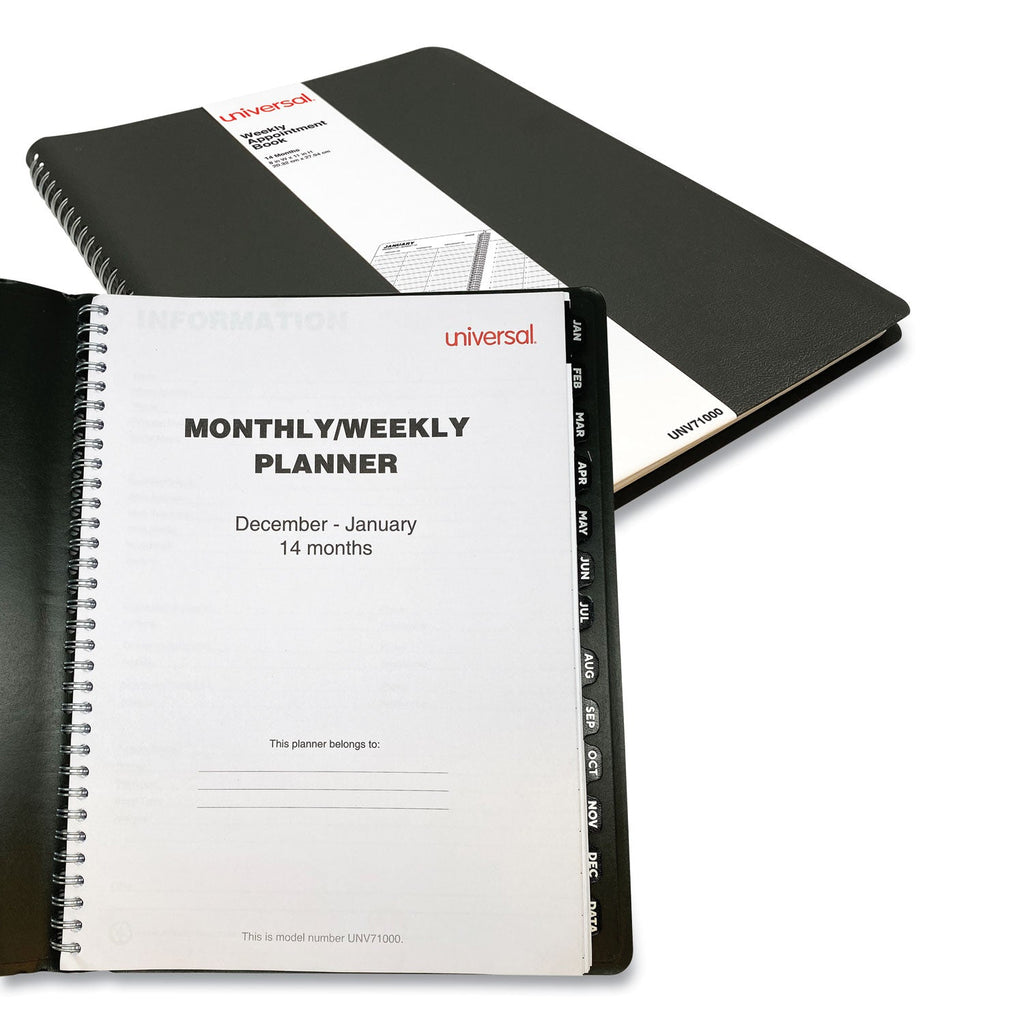 Universal Weekly Planner, 11 x 8, Black Cover, 14-Month, Dec 2022 through Jan 2024