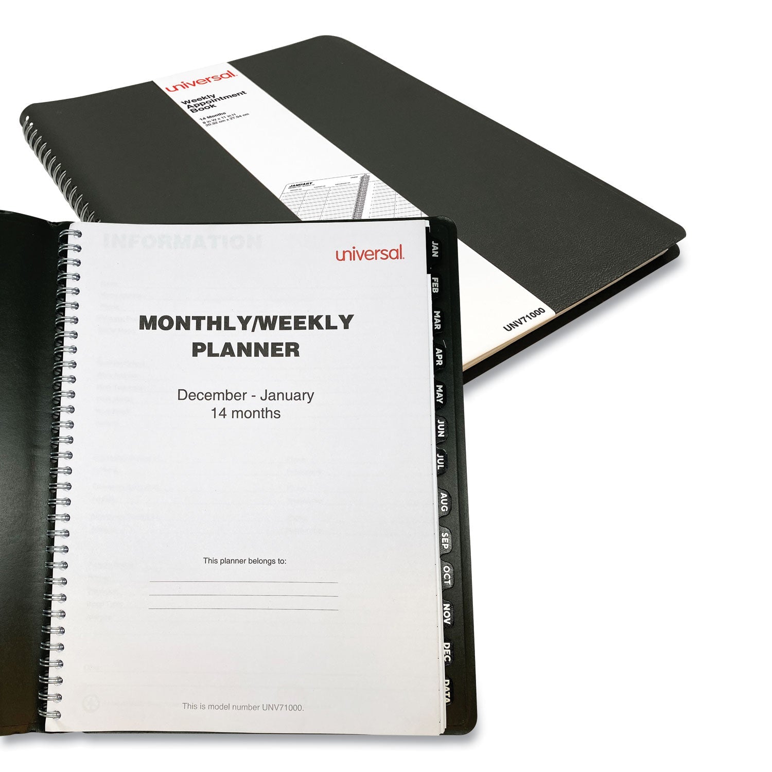 Universal Weekly Planner, 11 x 8, Black Cover, 14-Month, Dec 2022 through Jan 2024