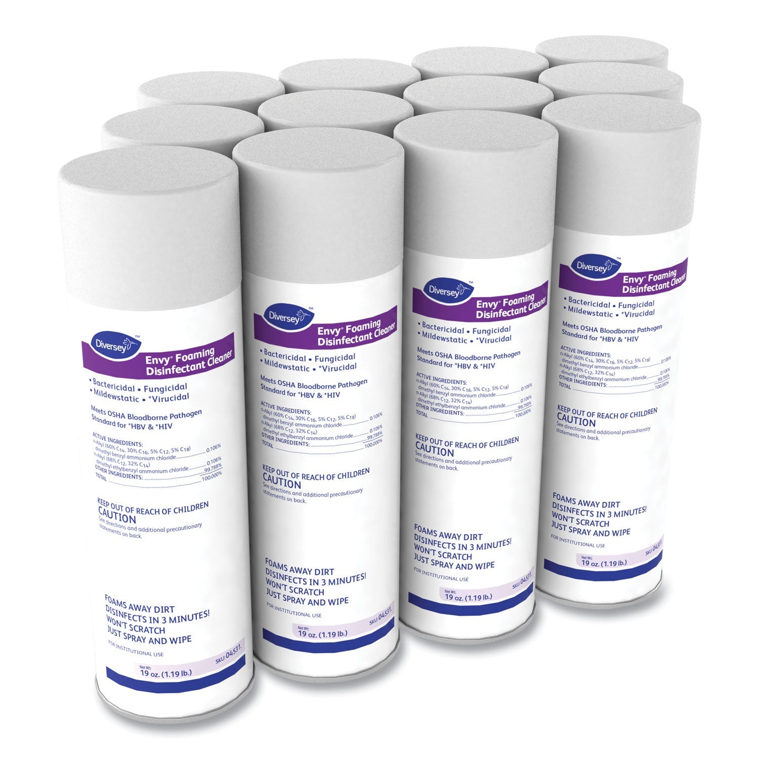 Diversey Envy Foaming Disinfectant Cleaner, Lavender Scent, 19 oz Aerosol Spray, 12/Carton