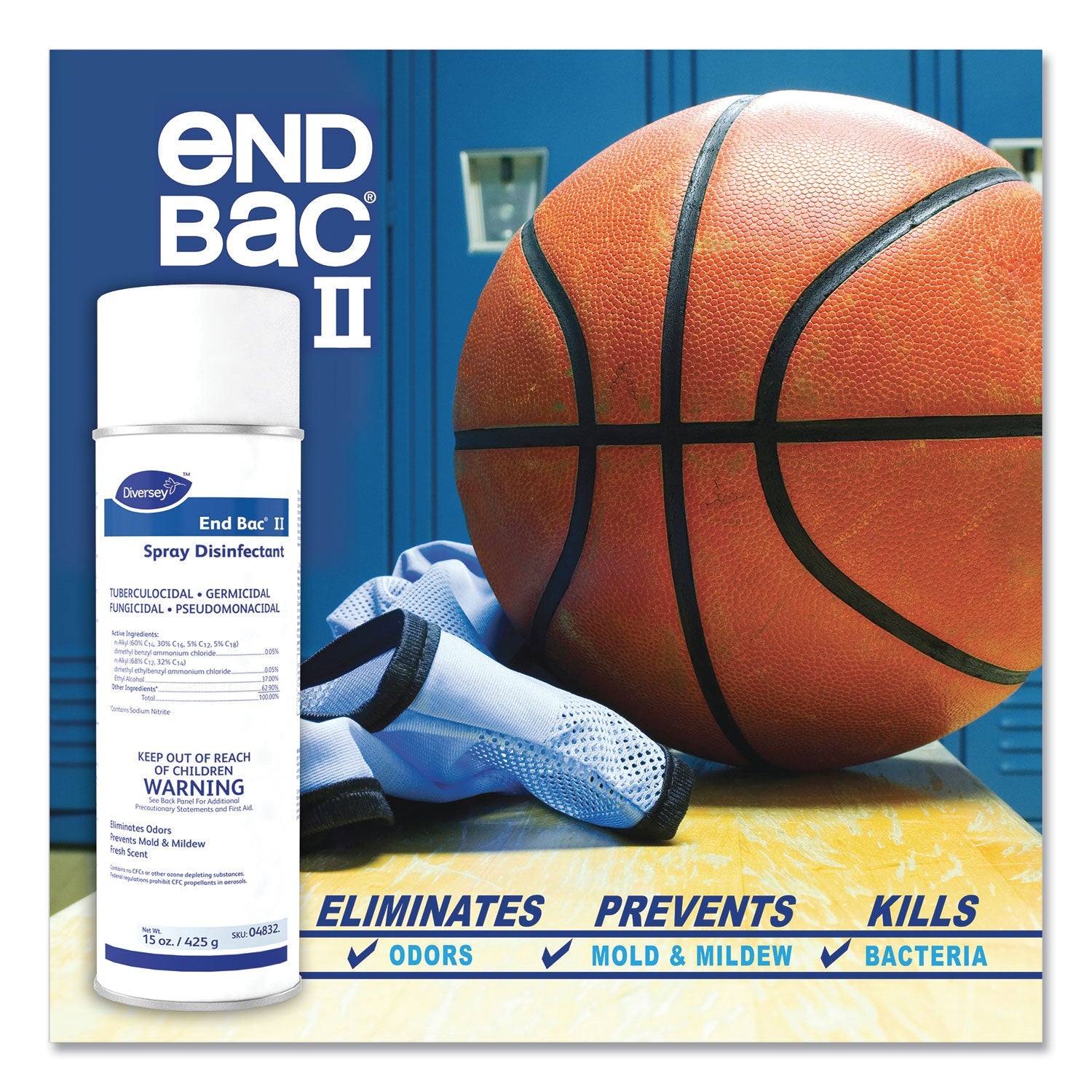 Diversey End Bac II Spray Disinfectant, Fresh Scent, 15 oz Aerosol Spray, 12/Carton