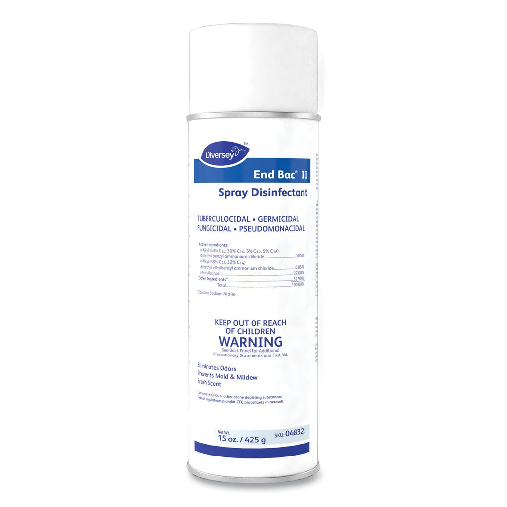Diversey End Bac II Spray Disinfectant, Fresh Scent, 15 oz Aerosol Spray, 12/Carton