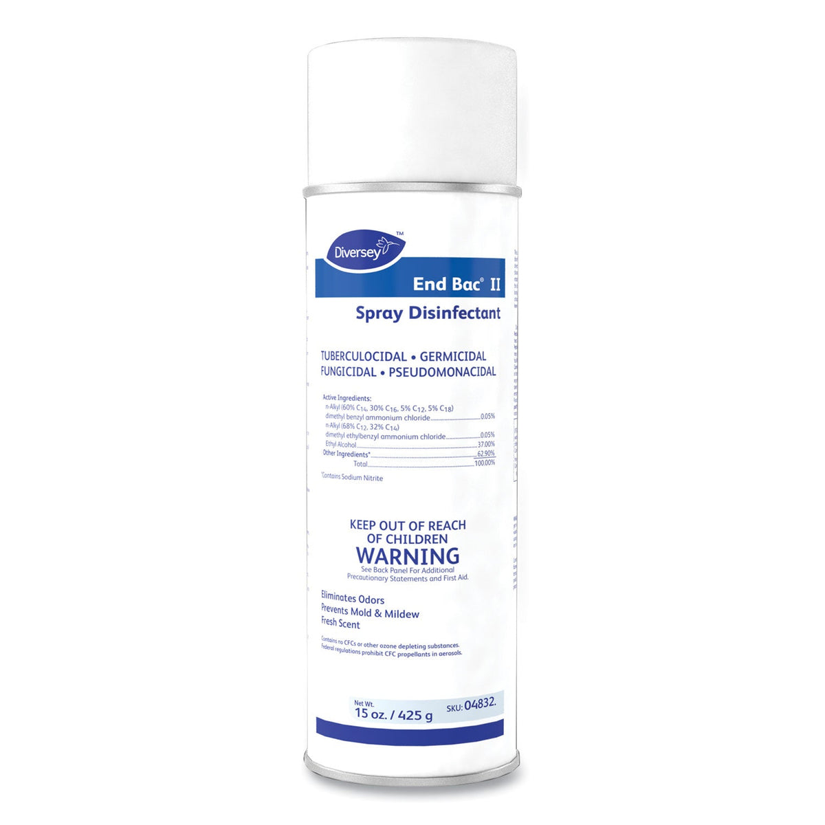 Diversey End Bac II Spray Disinfectant, Fresh Scent, 15 oz Aerosol Spray, 12/Carton