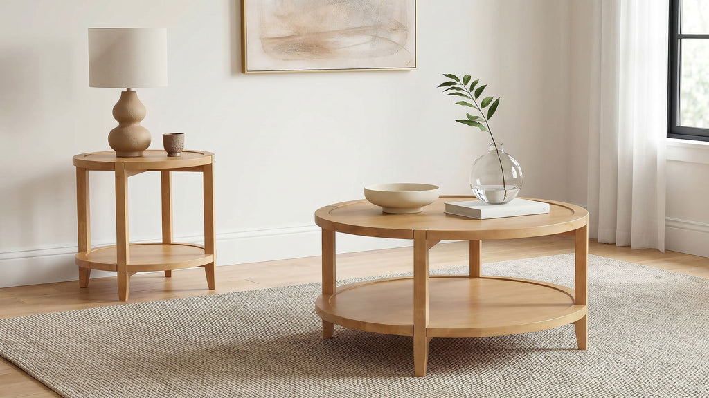 Camillo Round Solid Wood Side End Table Maple Brown
