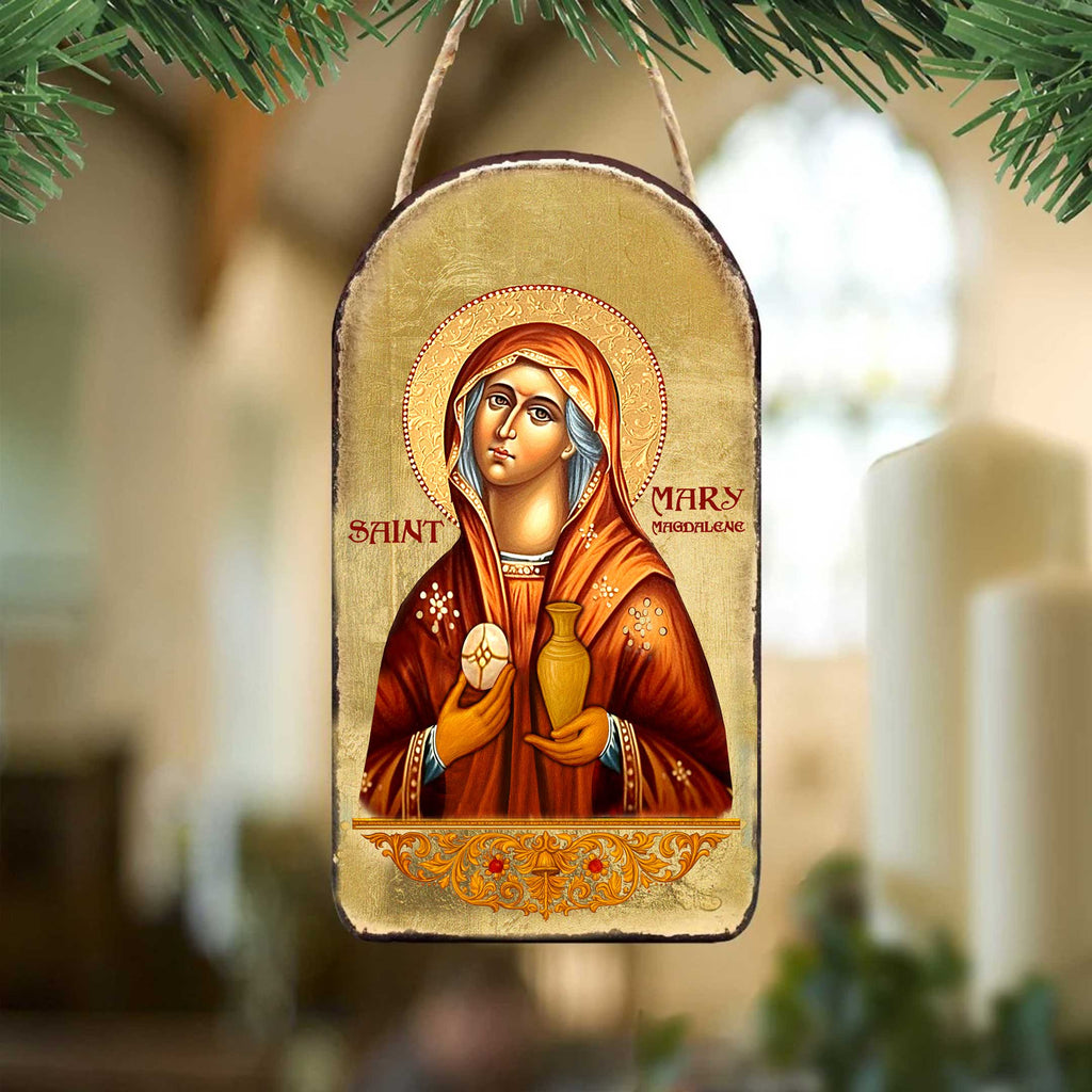 Maria Magdalena Icon Ornament - Handcrafted Wooden Religious Icon Decor with Gold Plating - Inspirational Icon Decor - 87014-2
